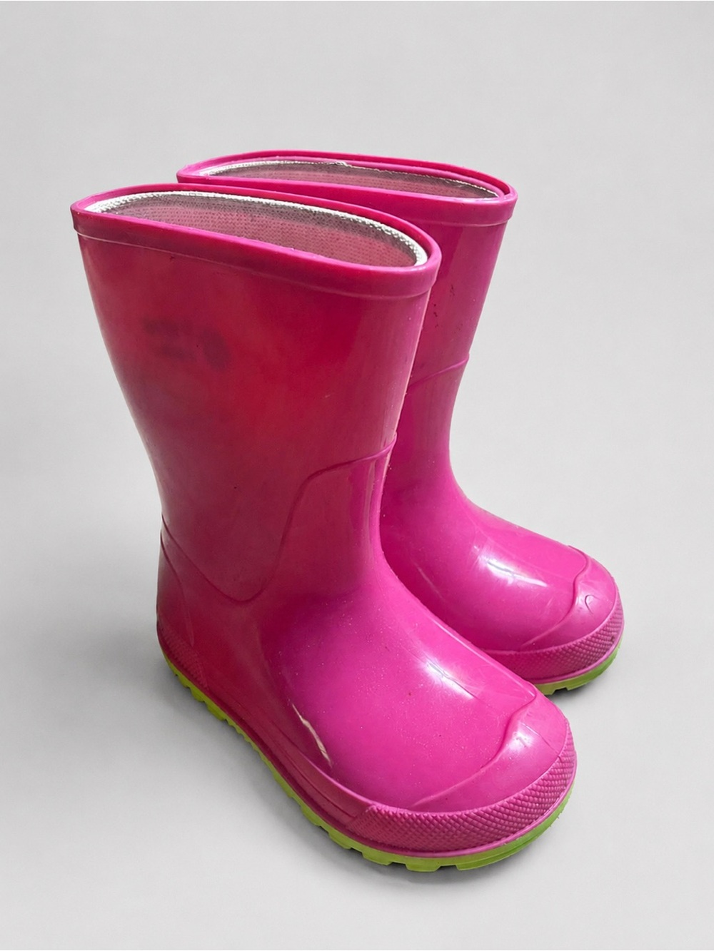 Unbranded Rain Boots Rubber Neon Pink Green 5-6 Toddler Waterproof